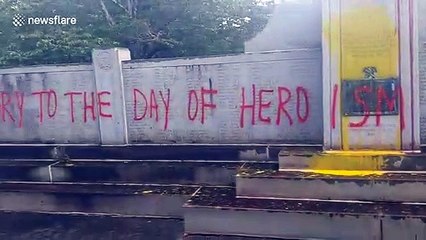 Rioters vandalize WW2 memorial with communism tags in Charlotte North Carolina