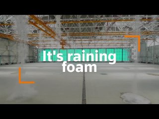 Fire suppression test fills hangar with foam