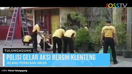 JELANG IMLEK, POLISI TULUNGAGUNG GELAR AKSI BERSIH-BERSIH KLENTENG