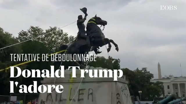 Devant la Maison-Blanche, des manifestants tentent de déboulonner la statue d'Andrew Jackson