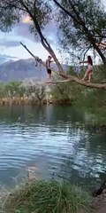 Rope Swing Leads to Lake Flop