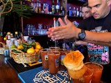 final touches to an ultimate bloody mary Galveston Texas for TAPAS on the Strand foodie tour