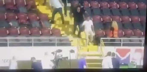 Le président de Trabzonspor, Ahmet Ağaoğlu, entre sur le terrain pour se battre