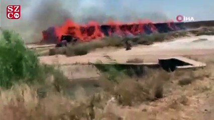 Anız yangınında tonlarca saman kül oldu