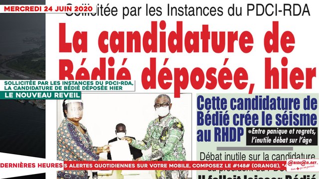 Le Titrologue du 24 Juin 2020 : Sollicitée par les instances du PDCI-RDA, la candidature de Bédié déposée hier
