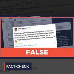 FALSE: OVP sent spoiled food to frontliners at Diliman Doctors Hospital