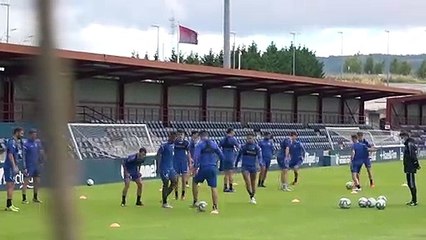 Entrenamiento de los jugadores de Osasuna después de ganar al Eibar en Ipurúa
