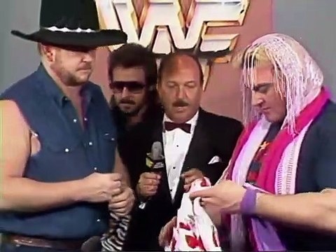 Gene Okerlund interviews Jimmy Hart, Dory Funk Jr and Adrian Adonis 1986