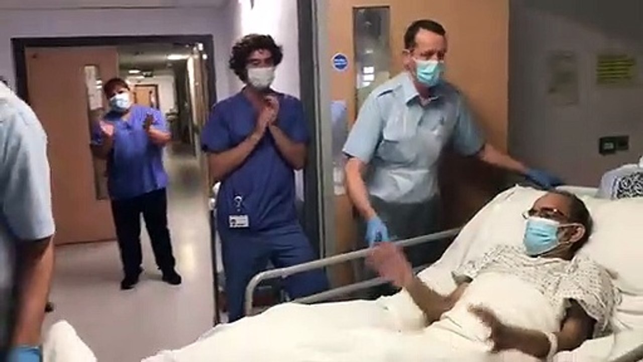 Emotional moment dad-of-five with coronavirus leaves ICU for the first time in 63 days