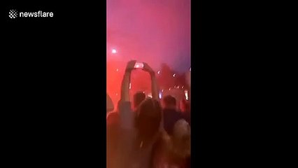 'Championes, Championes, Ole! Ole! Ole!' Liverpool fans sing and light flares after title win