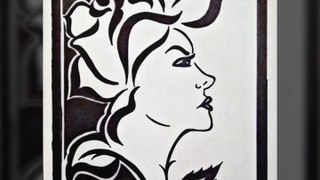 Beautiful lady and flower Drawing art - black marker drawing - easy simple art tricks