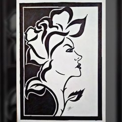 Beautiful lady and flower Drawing art - black marker drawing - easy simple art tricks