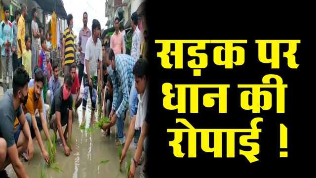 जब ग्रामीणों ने सड़क पर की धान की रोपाई !