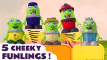 5 Cheeky Monkeys Jumping on the Bed Nursery Rhyme with the Funny Funlings and Tom Moss with Thomas and Friends in this Family friendly Full Episode English Toy Story for Kids from Kid Friendly Family Channel Toy Trains 4U