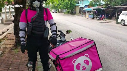 Food delivery rider wears fighter pilot helmet to live-out his childhood dreams