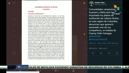 Asesinan en Colombia al líder social Yoanny Yefer Vanegas