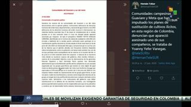 Asesinan en Colombia al líder social Yoanny Yefer Vanegas