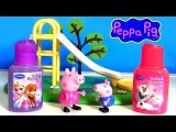 Peppa Pig Muddy Puddles Playground Sliding in s Puddle of Finger Bath Paint Disney Frozen Anna