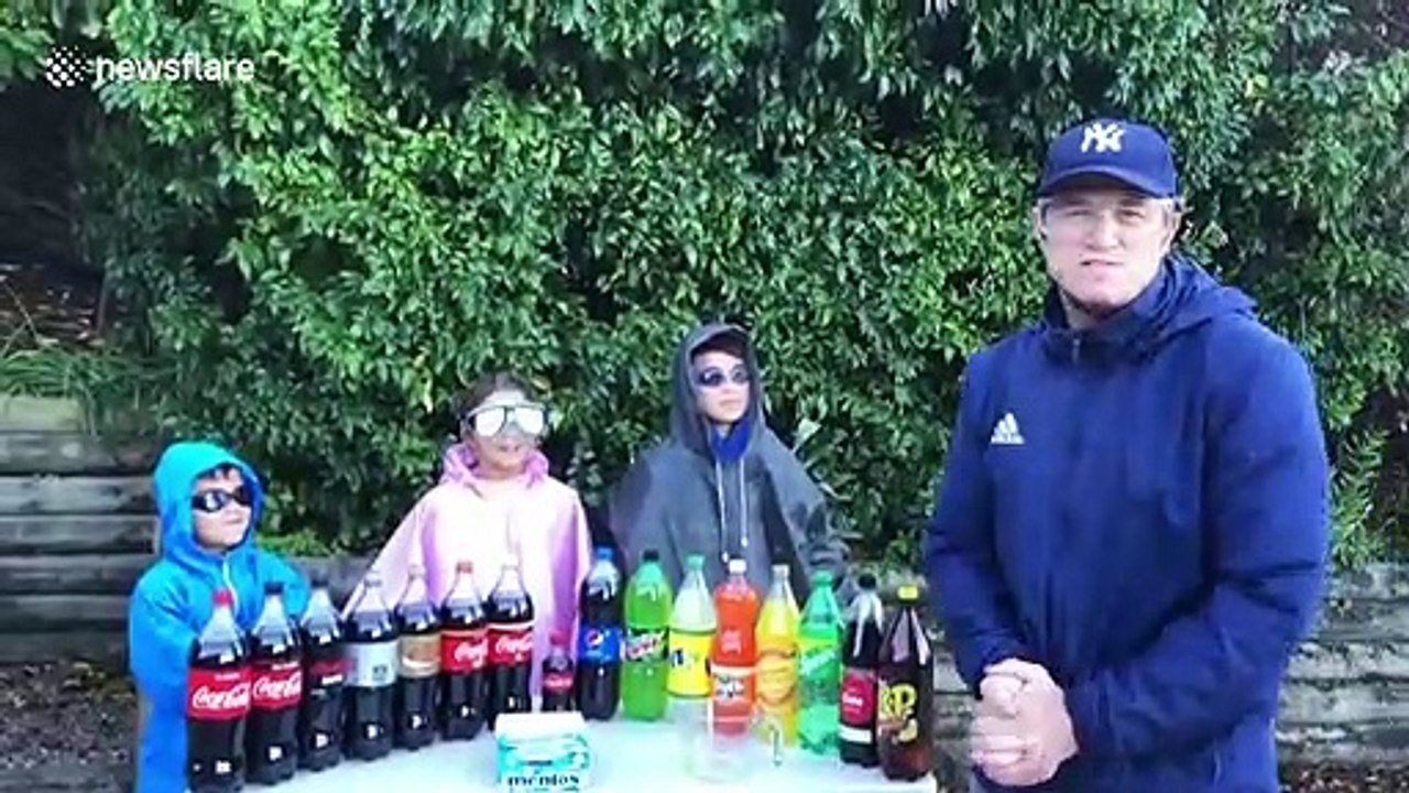 New Zealand Dad creates a cool science experi-mento using mints and fizzy drinks