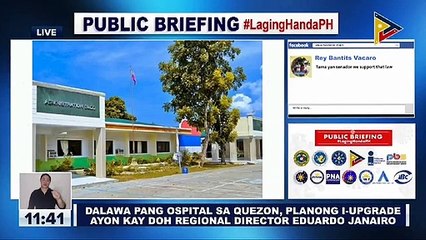 DOH Regional Director Eduardo Janairo: Dalawa pang ospital sa Quezon, planong i-upgrade