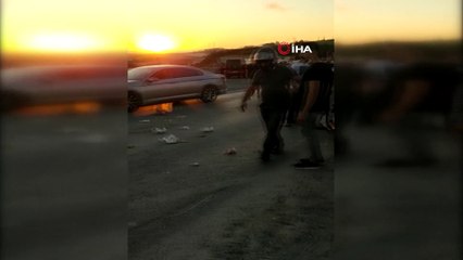 Önce büyükbaş hayvana sonra motosiklete çarptı