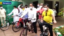 Siddaramaiah rides bicycle in Bengaluru to protest against fuel price hike