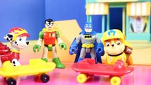 Imaginext Batman And Skateboard Dude Compete At Paw Patrol Marshall & Rubbel's Beach Skate Shop