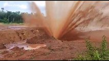 Pipeline breaks and forms spectacular water fountain on highway in India