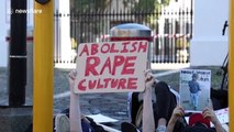 Dozens protest gender-based violence outside South Africa's Parliament