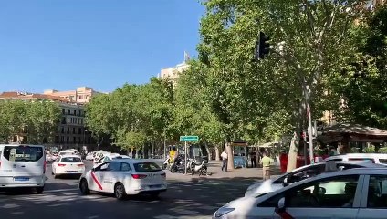 Protestas de los taxista en el Paseo de la Castellana en Madrid