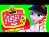ELSA WORKS AT MCDONALDS- Pig George Peppa Pig Buys Happy Meal at McDonalds Drive Thru Disney Frozen