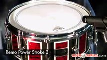 Remo Batter Snare Drum Heads: Head to Head Comparison for Coated Ambassador, PowerStroke 3, and Controlled Sound Black Reverse Dot [GearGuruz]