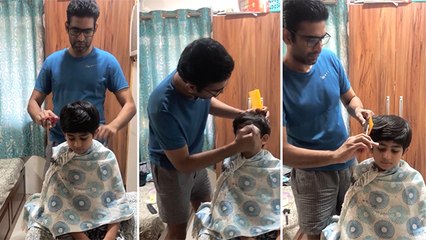 संदीप पाठकने घरच्या-घरी आपल्या मुलाला दिला Hair Cut