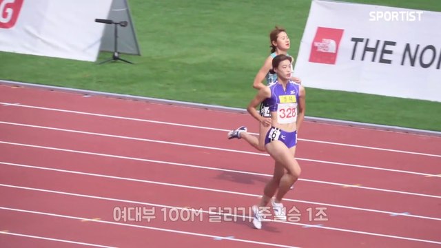 Women's college students and high school students running 100 meters