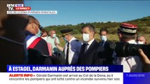Gérald Darmanin est arrivé au Col de la Dona, où il rencontre les pompiers qui ont lutté contre un incendie survenu hier soir