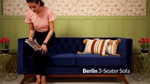 Berlin 3 Seater Sofa (Velvet, Indigo Blue) by Wooden Street