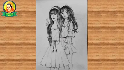 friends drawing | Best friends❤ pencil Sketch Tutorial | How To Draw two Friends Hugging Each other