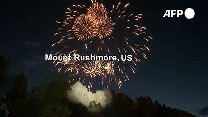 US Independence Day fireworks explode over Mount Rushmore National Memorial