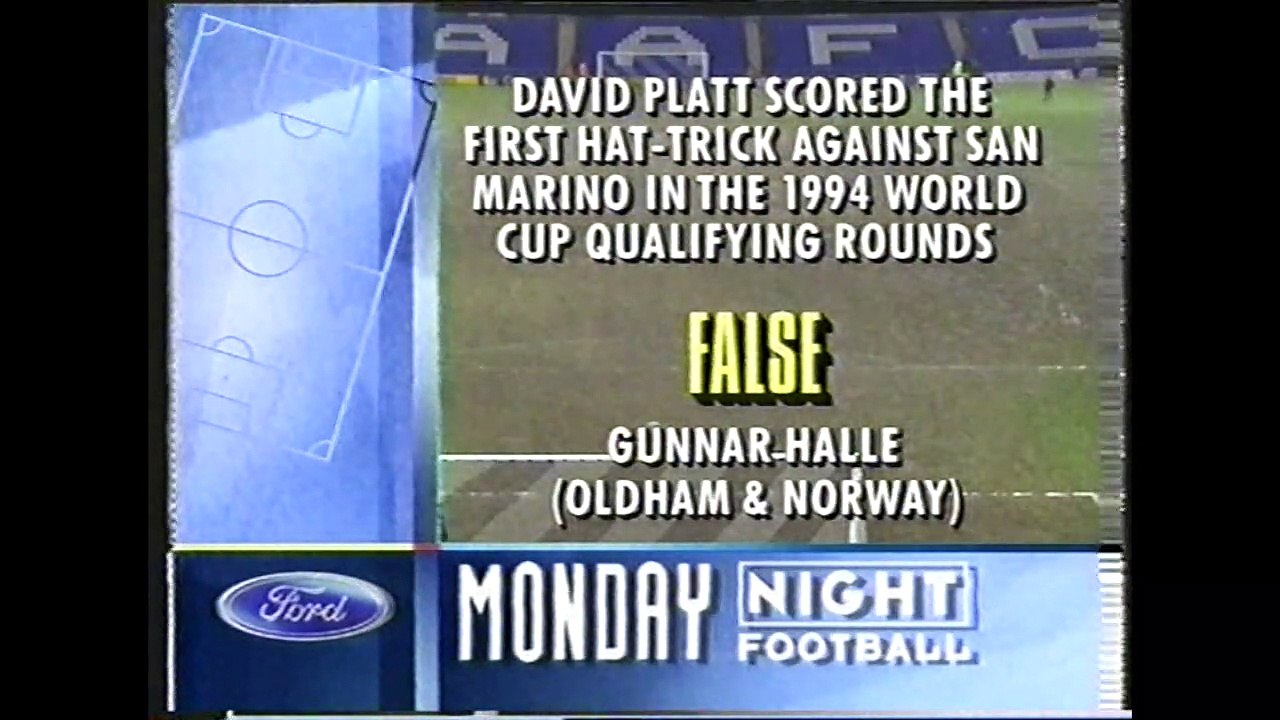 MNF (Sky) Latics 1-1 Leeds (End) 1993/94 F.A. Premier League, 28/02/94