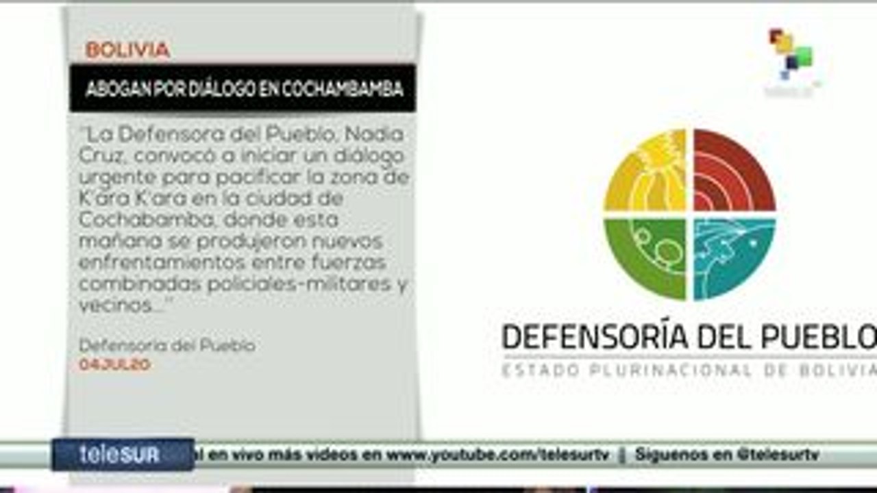 Bolivia: Defensoría del Pueblo aboga por el diálogo en Cochabamba