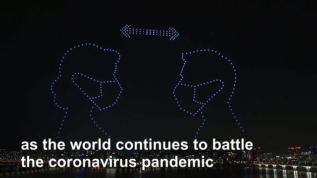 Hundreds of drones light up Seoul sky with virus messages