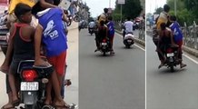 VIDEO: पांच बच्चों को बैठाकर फुल स्पीड में बाइक दौड़ाई, वाहनों को करता रहा ओवरटेक