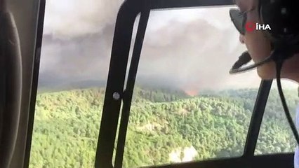 Çanakkale alev alev yanıyor, Bakan Pakdemirli söndürme çalışmalarını havadan izledi