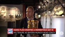 Flick presents Bundesliga and Pokal trophies at Bayern HQ