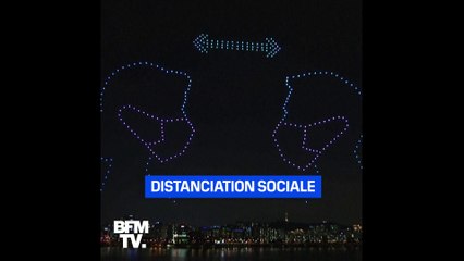 Les images spectaculaires des 300 drones reproduisant les gestes barrières dans le ciel de Séoul