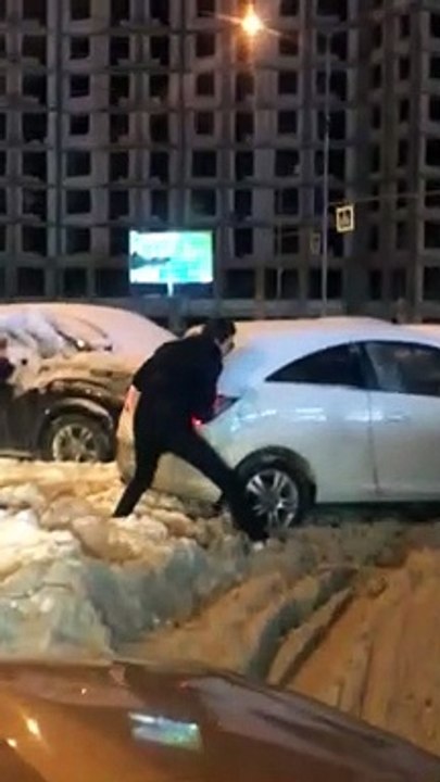 Small Car Struggles in Snow