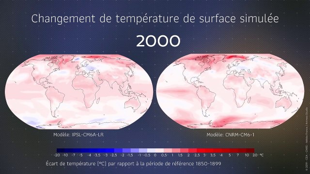 Simulations climatiques : changement de température de surface simulée 1850-2100