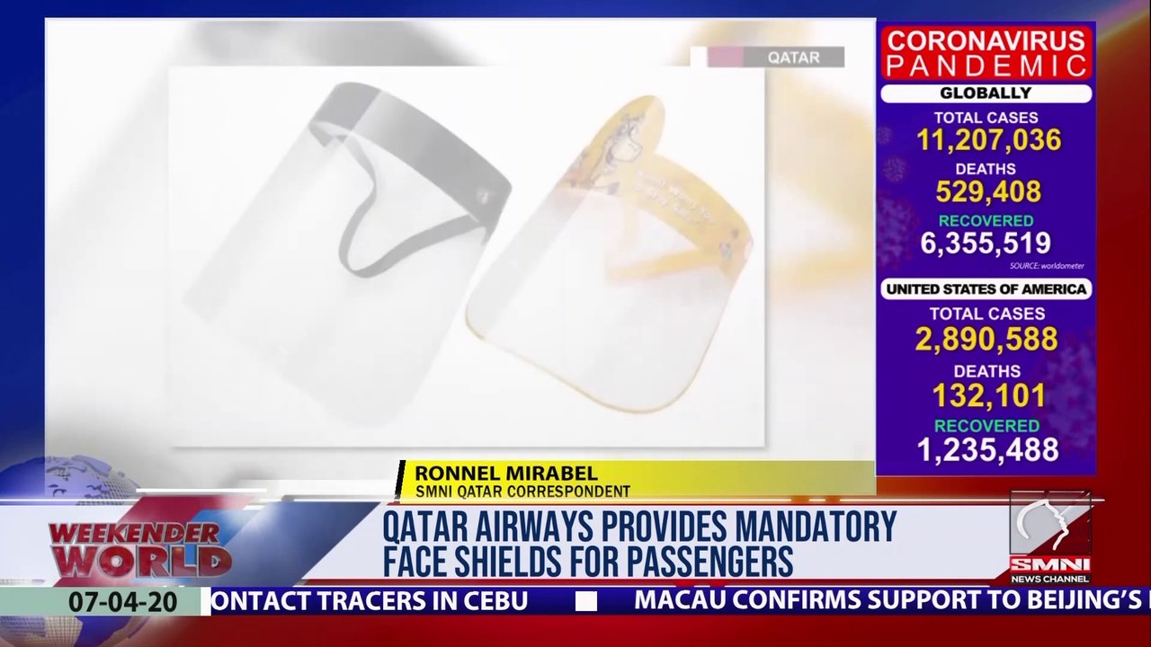Qatar Airways provides mandatory face shields for passengers video