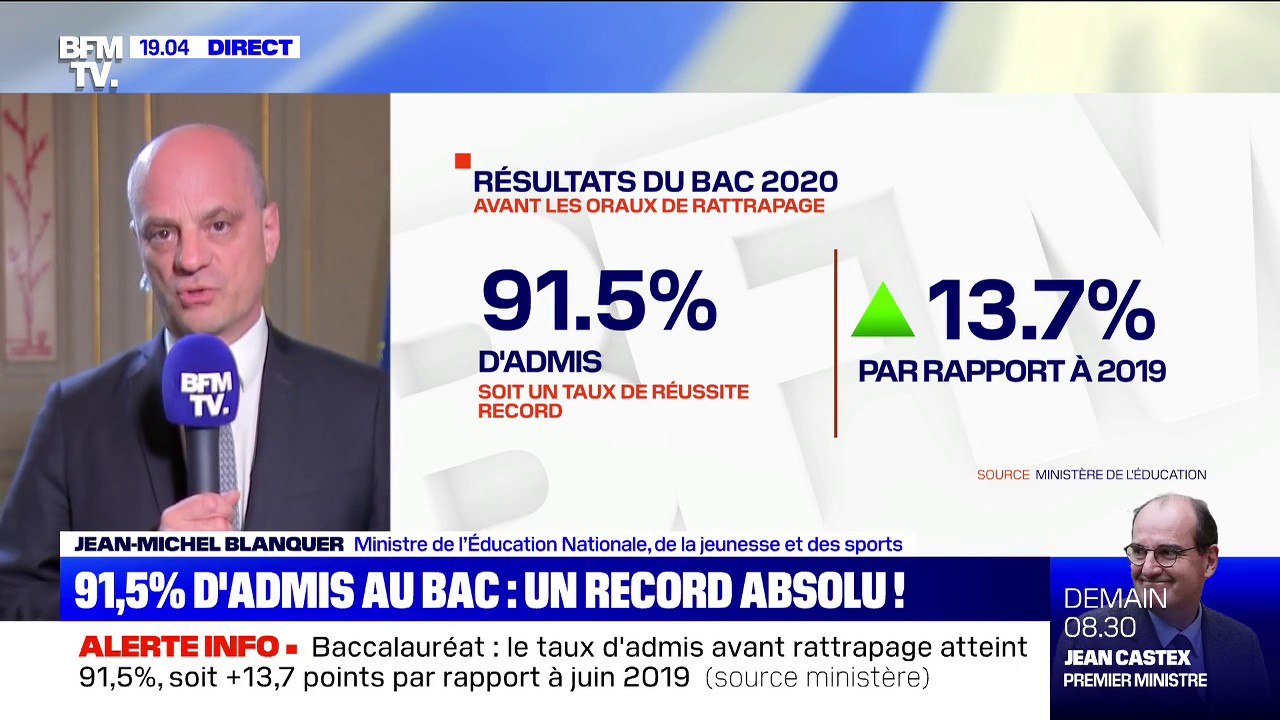 Jean-Michel Blanquer: "40.000 élèves vont passer le rattrapage [du bac], 20.000 sont ajournés"
