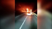 Caminhão pega fogo na BR-376 e complica trânsito no Litoral do Paraná; veja o vídeo